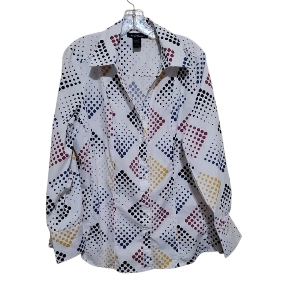 Ashley Stewart Women Polka Dot White  Collar Longsleeve Shirt Blouse Size 16